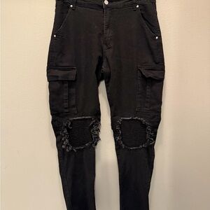 Black Distressed Cargo Pants
